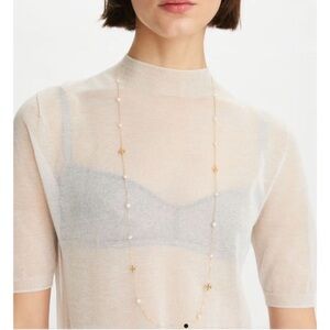 Tory Burch White and Gold Long Delicate necklace